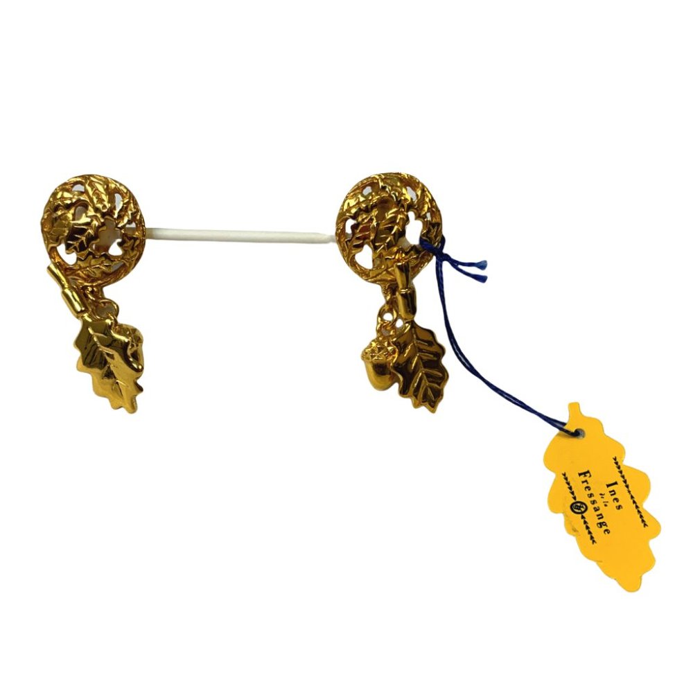 Ines de la Fressange Gold Leaf and Acorn Earrings